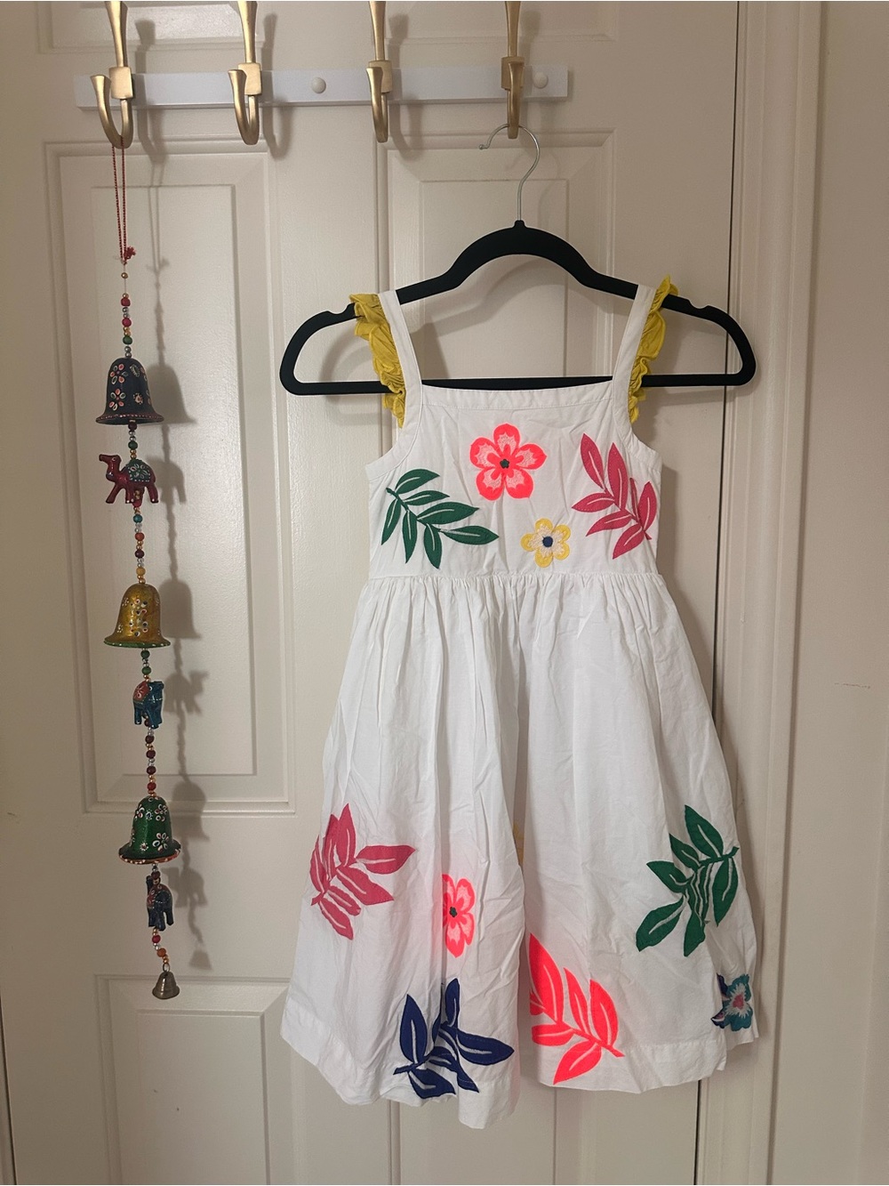 Mini Boden White Floral Sundress with Yellow Ruffle Straps
